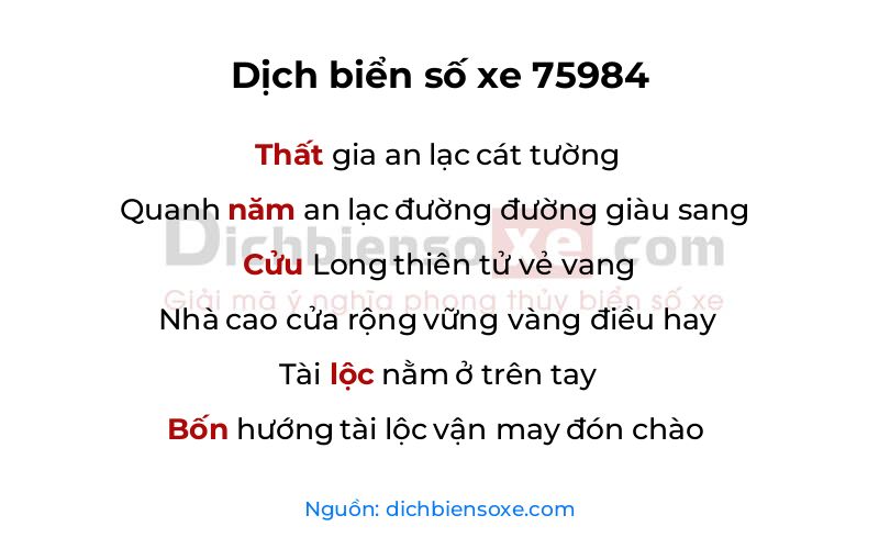 Dịch thơ biển số 75984