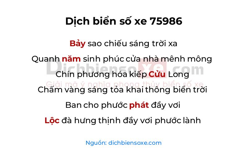 Dịch thơ biển số 75986
