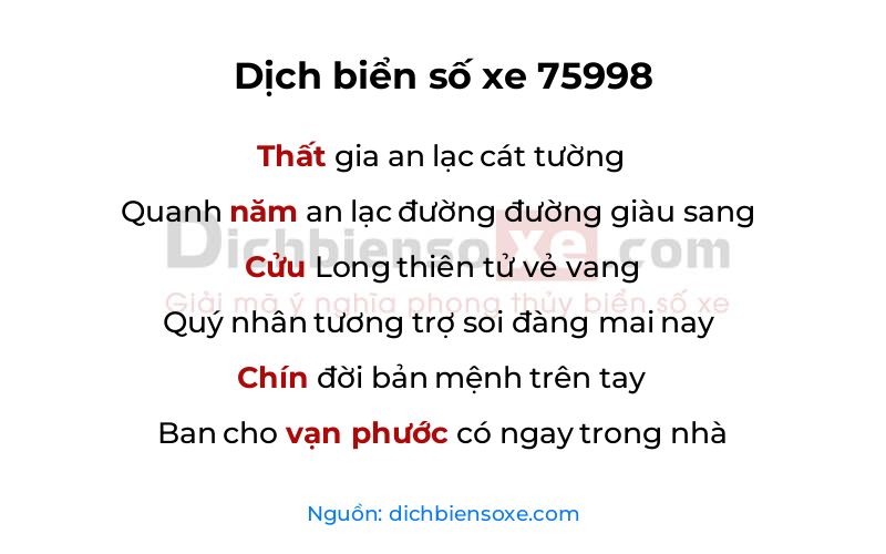 Dịch thơ biển số 75998