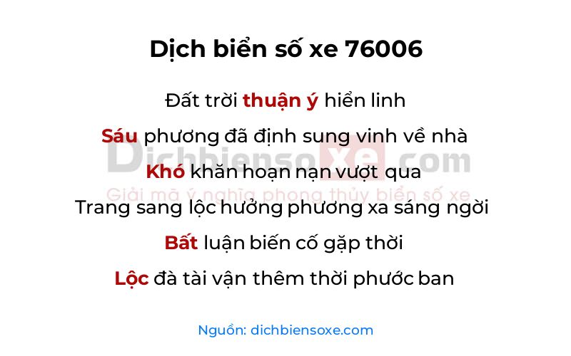 Dịch thơ biển số 76006