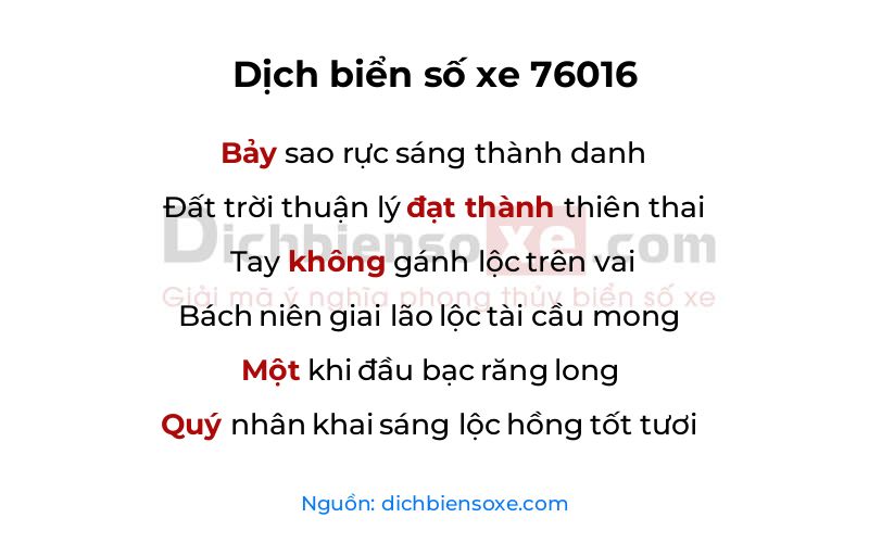 Dịch thơ biển số 76016