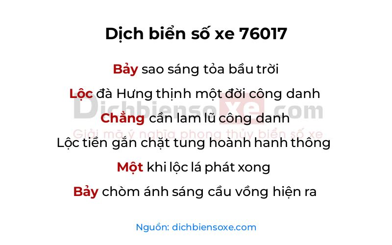 Dịch thơ biển số 76017