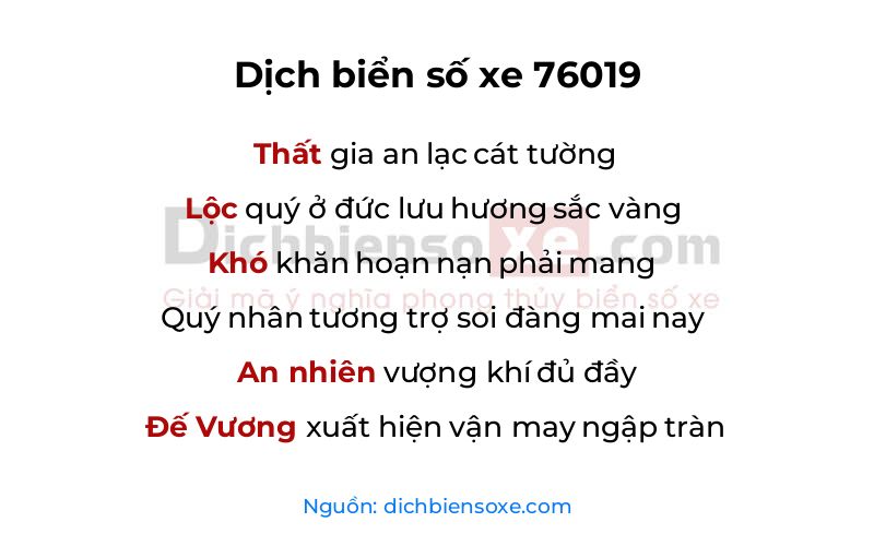 Dịch thơ biển số 76019