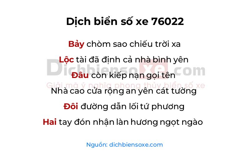Dịch thơ biển số 76022