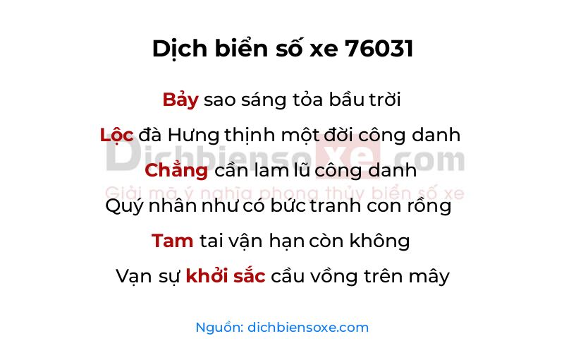 Dịch thơ biển số 76031