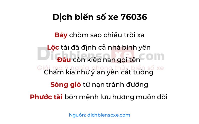 Dịch thơ biển số 76036