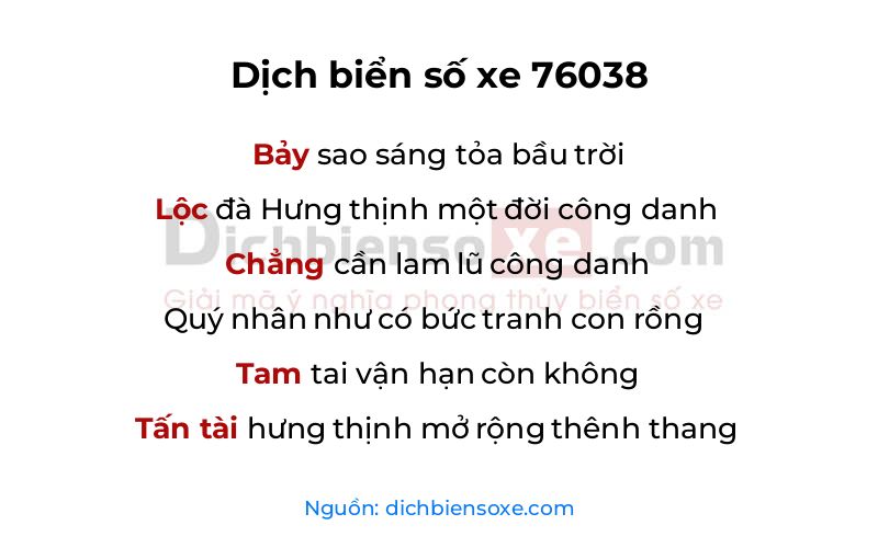 Dịch thơ biển số 76038