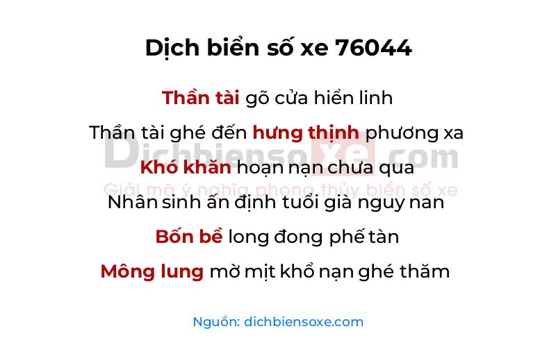 Dịch thơ biển số 76044