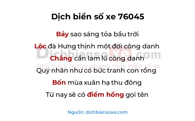 Dịch thơ biển số 76045