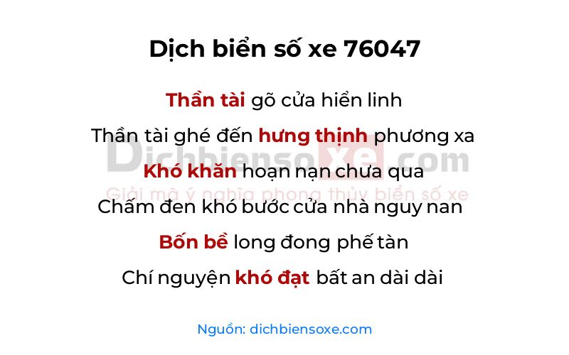 Dịch thơ biển số 76047