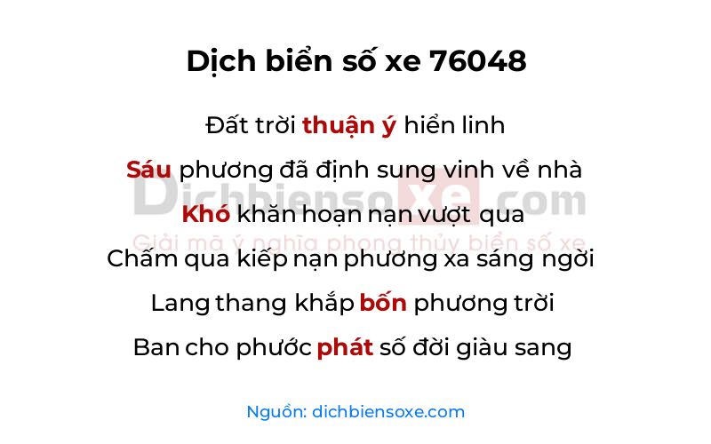 Dịch thơ biển số 76048