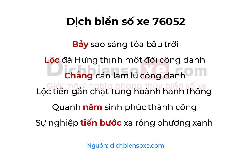 Dịch thơ biển số 76052