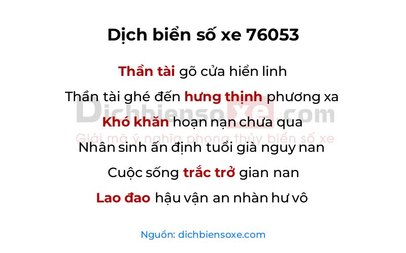 Dịch thơ biển số 76053