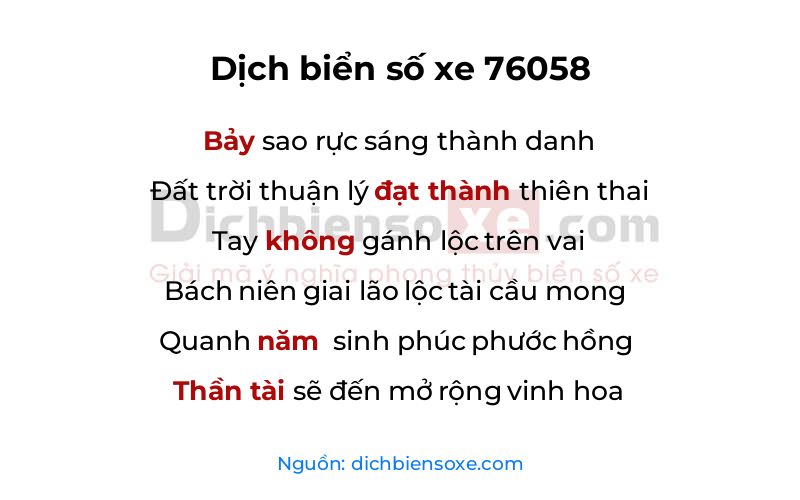 Dịch thơ biển số 76058