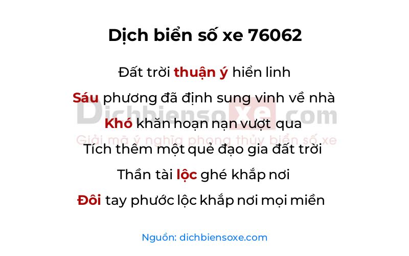 Dịch thơ biển số 76062