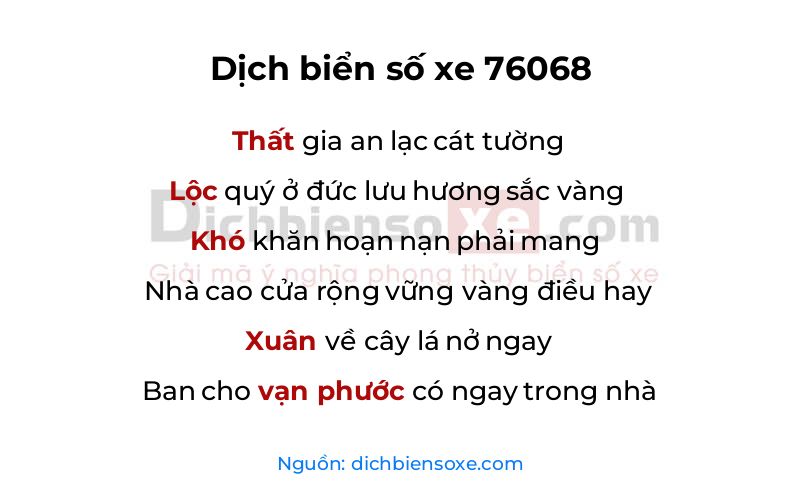 Dịch thơ biển số 76068