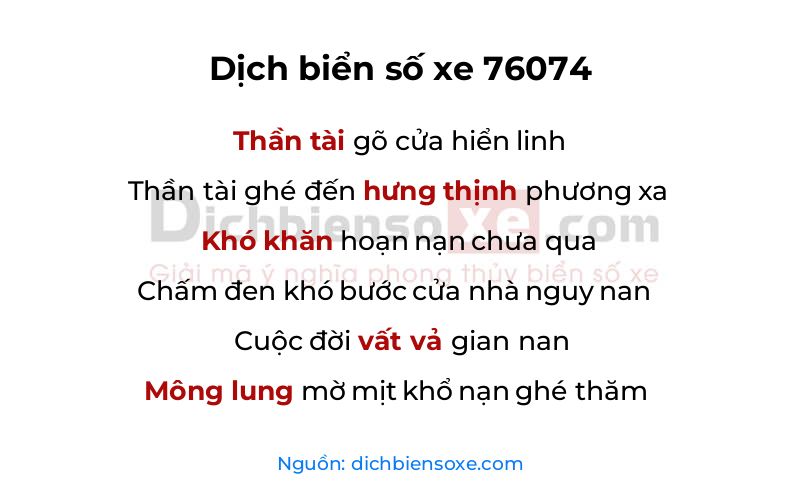 Dịch thơ biển số 76074