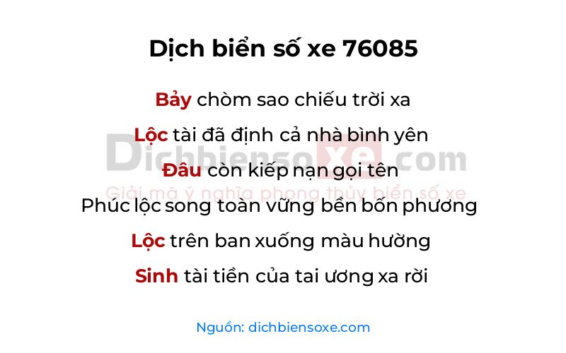 Dịch thơ biển số 76085