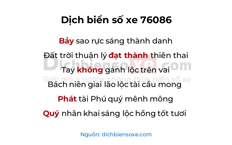 Dịch thơ biển số 76086