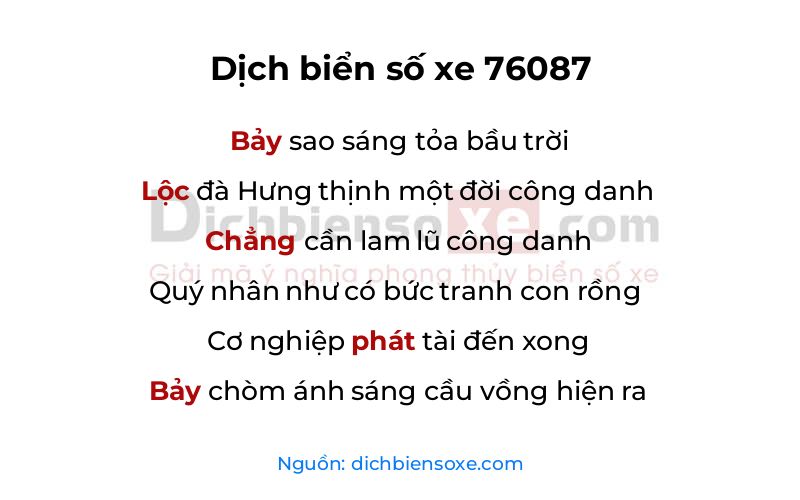 Dịch thơ biển số 76087