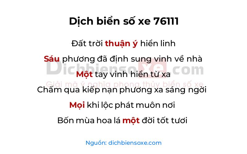 Dịch thơ biển số 76111