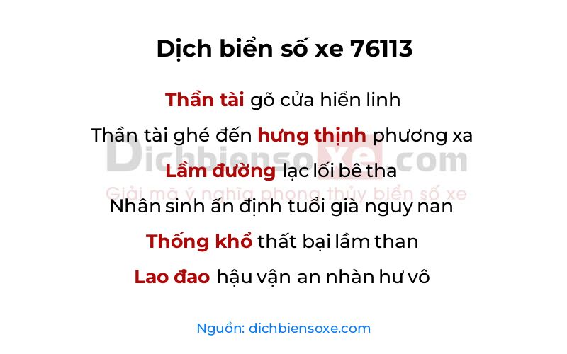 Dịch thơ biển số 76113