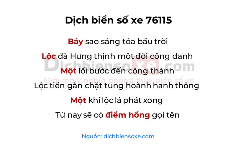Dịch thơ biển số 76115