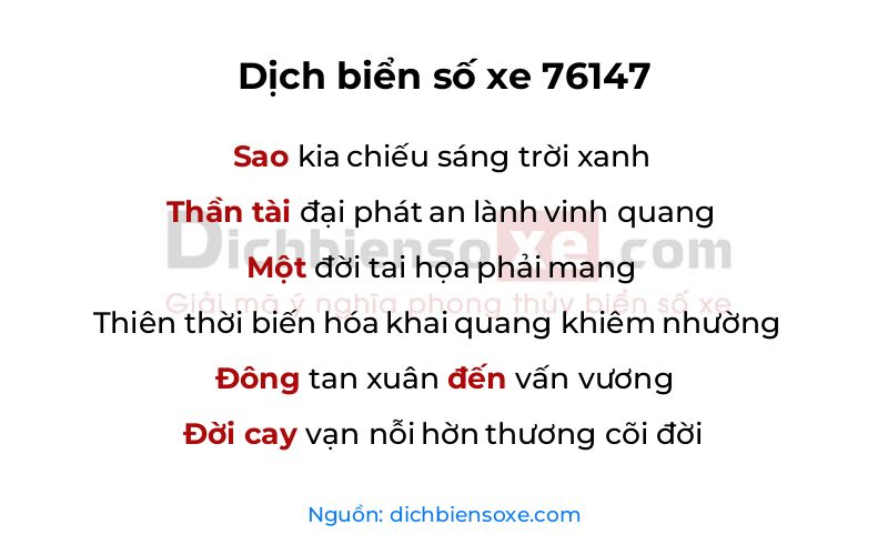 Dịch thơ biển số 76147