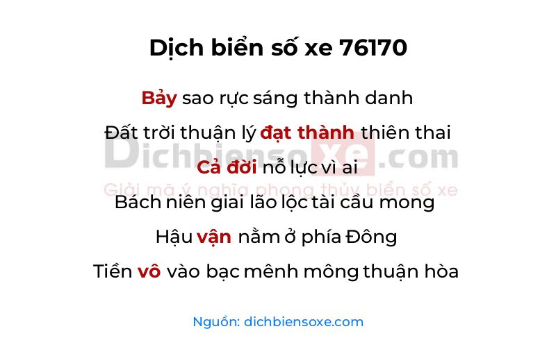 Dịch thơ biển số 76170