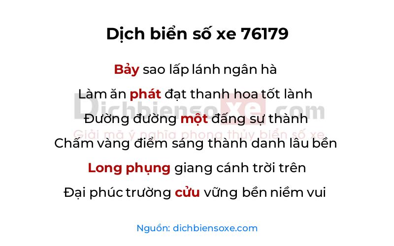 Dịch thơ biển số 76179