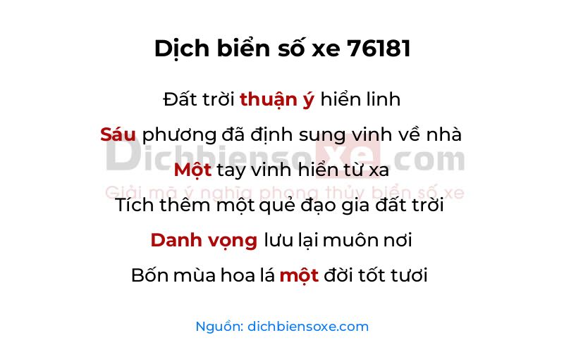 Dịch thơ biển số 76181