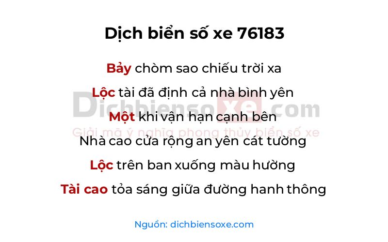 Dịch thơ biển số 76183