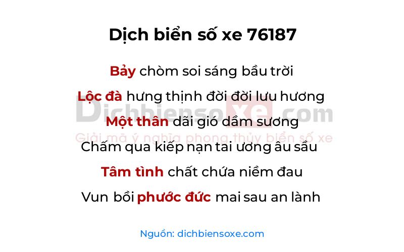 Dịch thơ biển số 76187