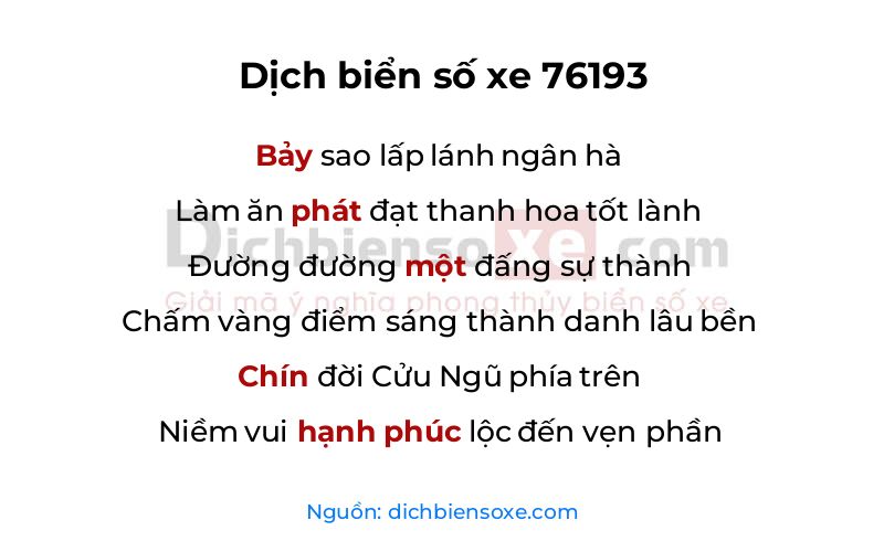 Dịch thơ biển số 76193