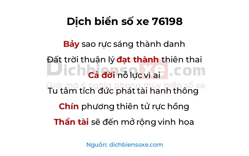 Dịch thơ biển số 76198