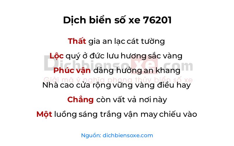 Dịch thơ biển số 76201