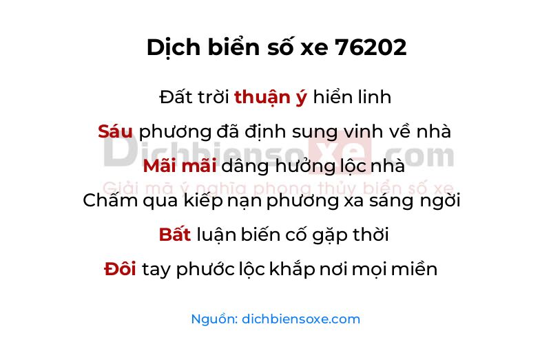 Dịch thơ biển số 76202