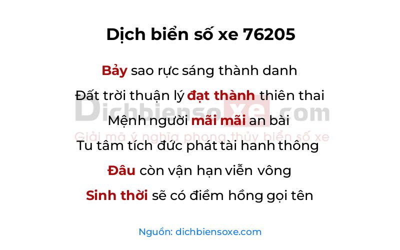 Dịch thơ biển số 76205