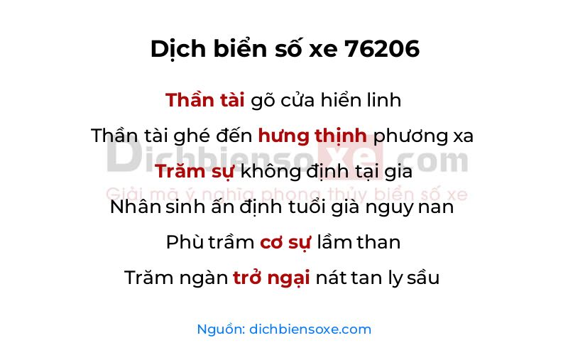 Dịch thơ biển số 76206