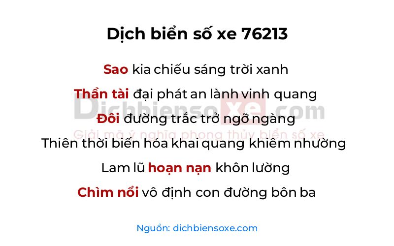 Dịch thơ biển số 76213