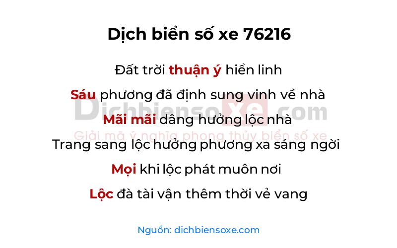 Dịch thơ biển số 76216