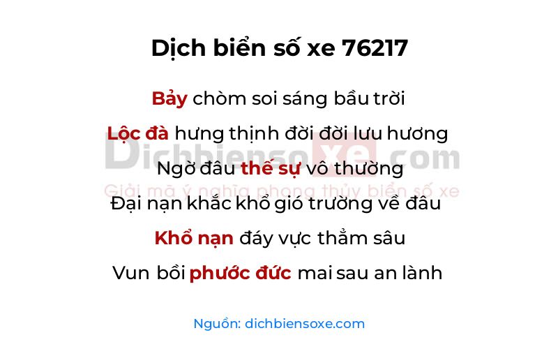 Dịch thơ biển số 76217