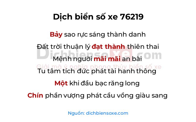 Dịch thơ biển số 76219