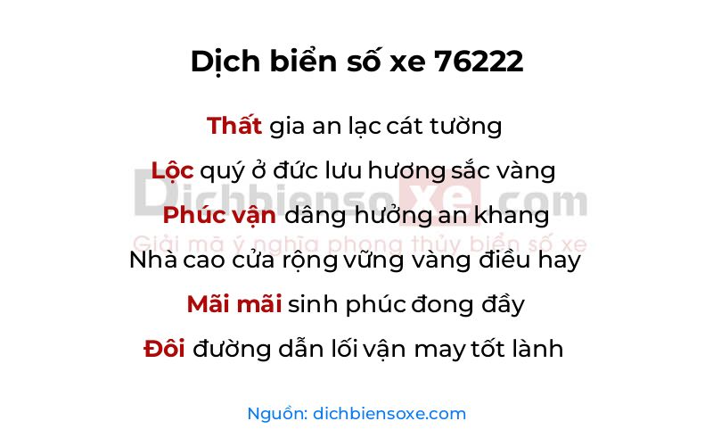 Dịch thơ biển số 76222