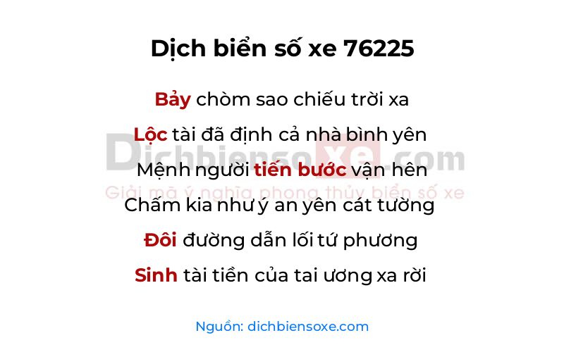 Dịch thơ biển số 76225