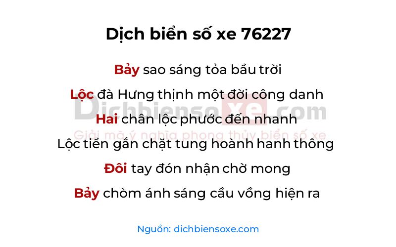 Dịch thơ biển số 76227