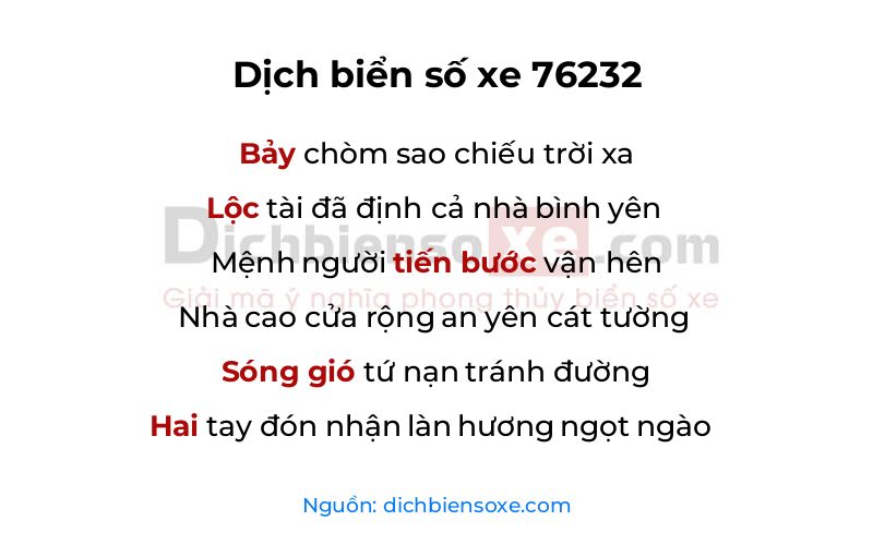 Dịch thơ biển số 76232