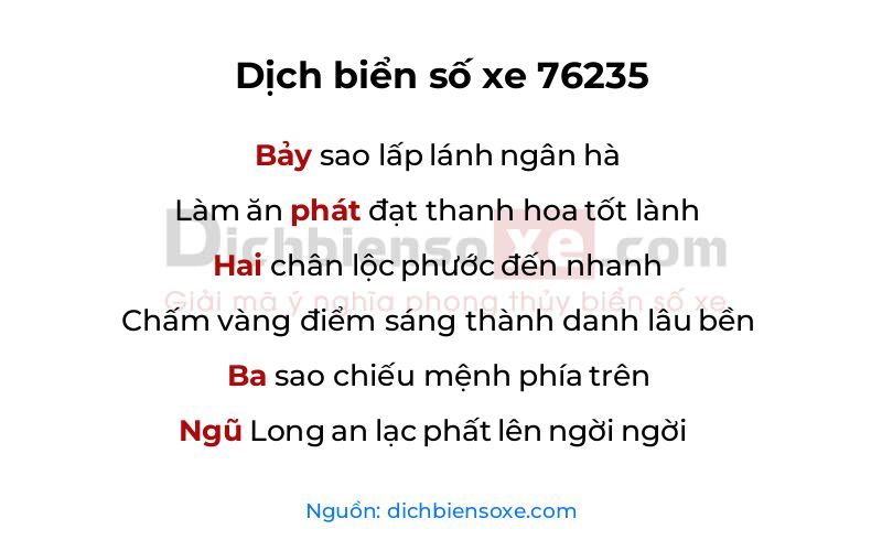 Dịch thơ biển số 76235