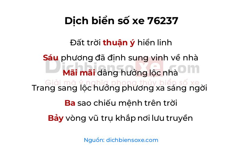 Dịch thơ biển số 76237