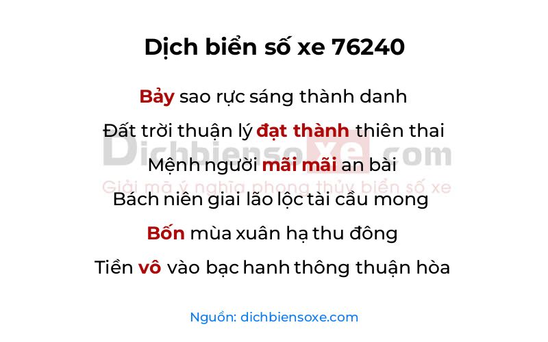 Dịch thơ biển số 76240